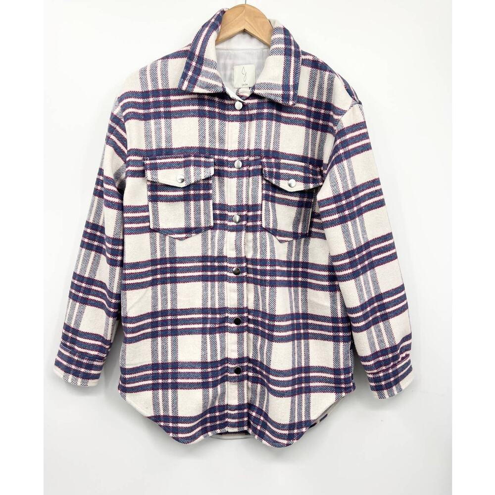 Joie Blue Red Plaid Shacket Shirt Jacket Snap Button Down Size Medium New